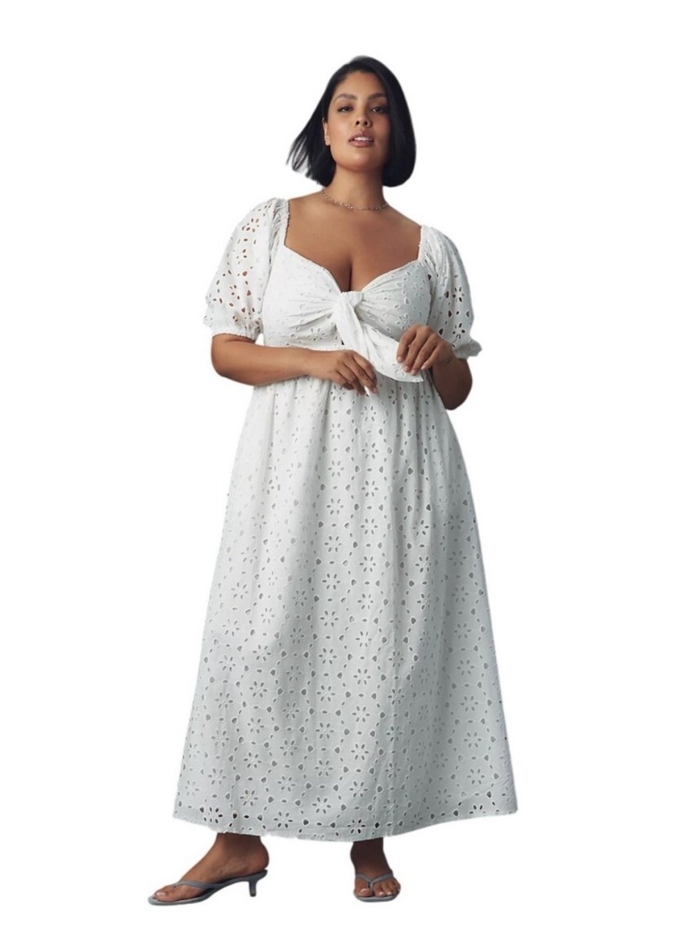 Eloquii White Eyelet Tie-Front Maxi Dress